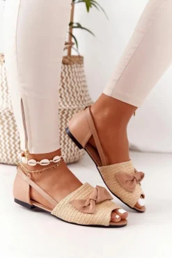Płaskie Sandały Z Plecionką Lu Boo Beżowe