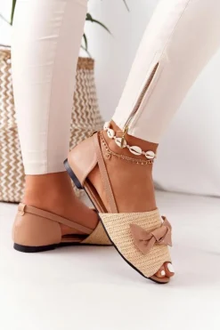 Płaskie Sandały Z Plecionką Lu Boo Beżowe
