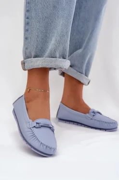 Płaskie Skórzane Mokasyny Z Ozdobą S.Barski LR51-547 Niebieskie