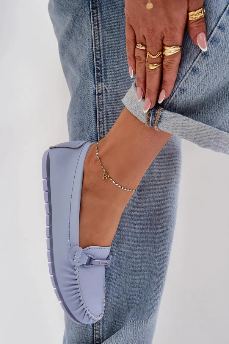 Płaskie Skórzane Mokasyny Z Ozdobą S.Barski LR51-547 Niebieskie