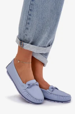 Płaskie Skórzane Mokasyny Z Ozdobą S.Barski LR51-547 Niebieskie