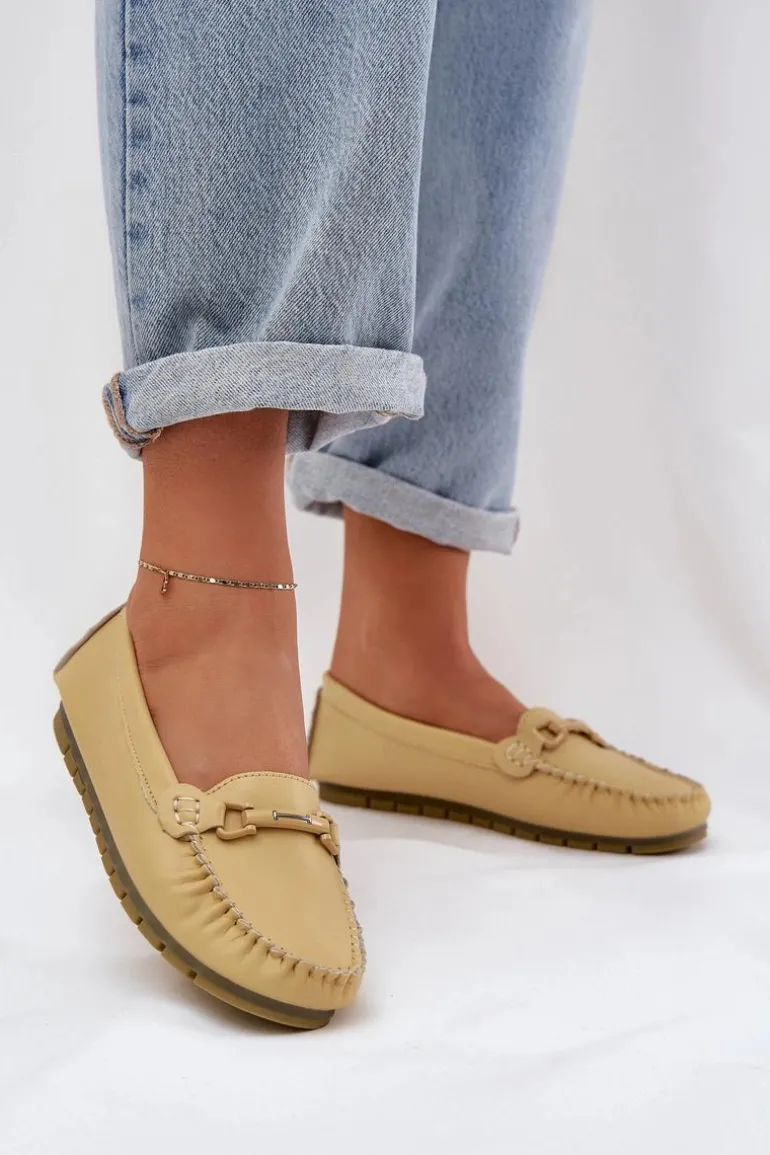 Płaskie Skórzane Mokasyny Z Ozdobą S.Barski LR51-547 Żółte