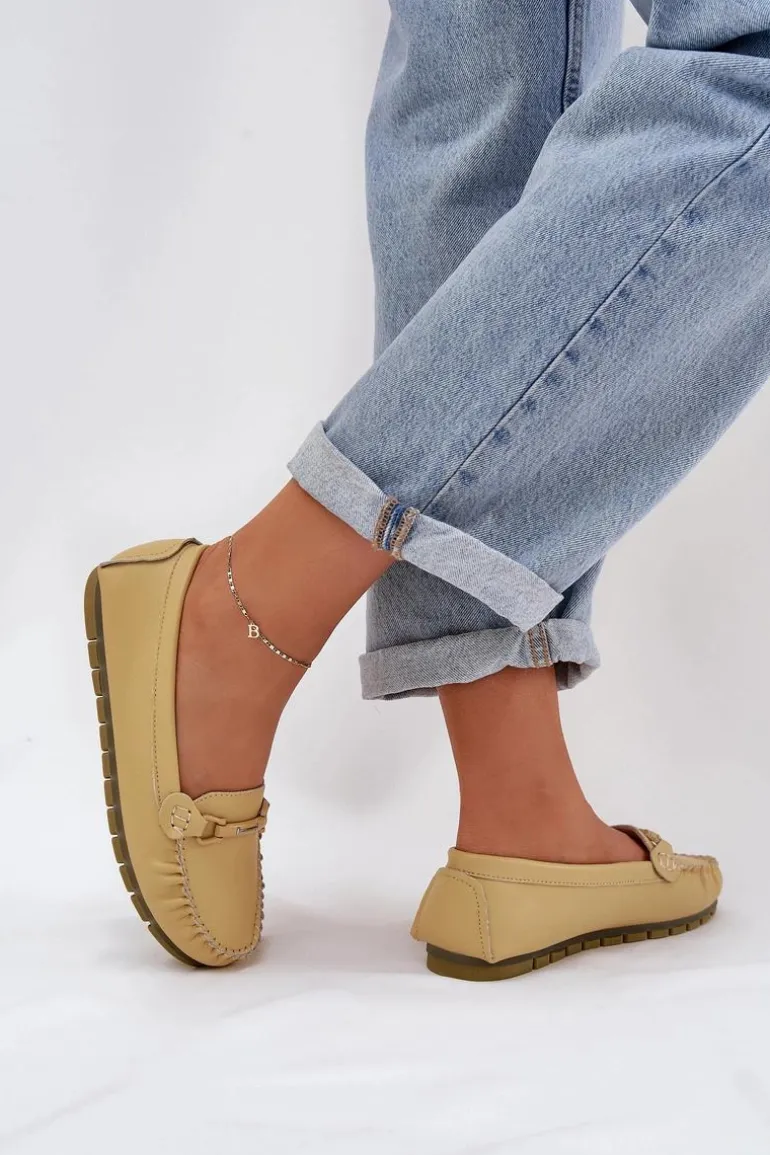 Płaskie Skórzane Mokasyny Z Ozdobą S.Barski LR51-547 Żółte