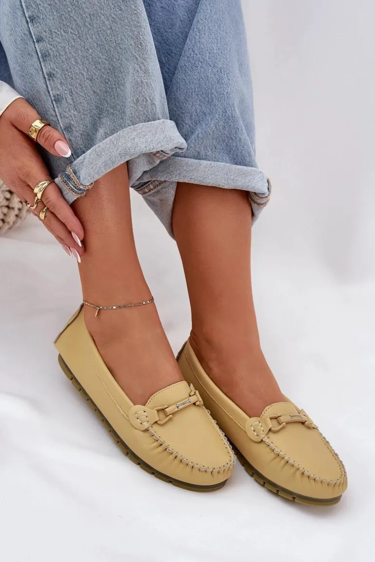 Płaskie Skórzane Mokasyny Z Ozdobą S.Barski LR51-547 Żółte