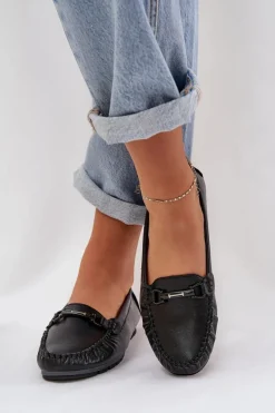 Płaskie Skórzane Mokasyny Z Ozdobą S.Barski LR51-547 Czarne