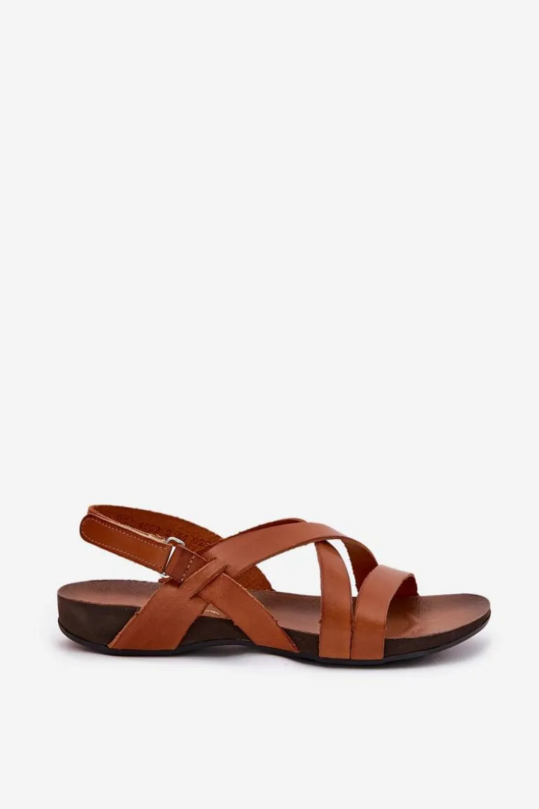 Płaskie Skórzane Sandały Damskie Zazoo 40032 Brązowe