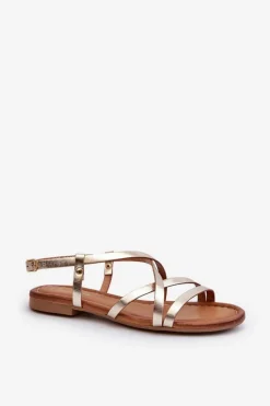 Płaskie Skórzane Sandały Damskie Maciejka 06635-25 Złote