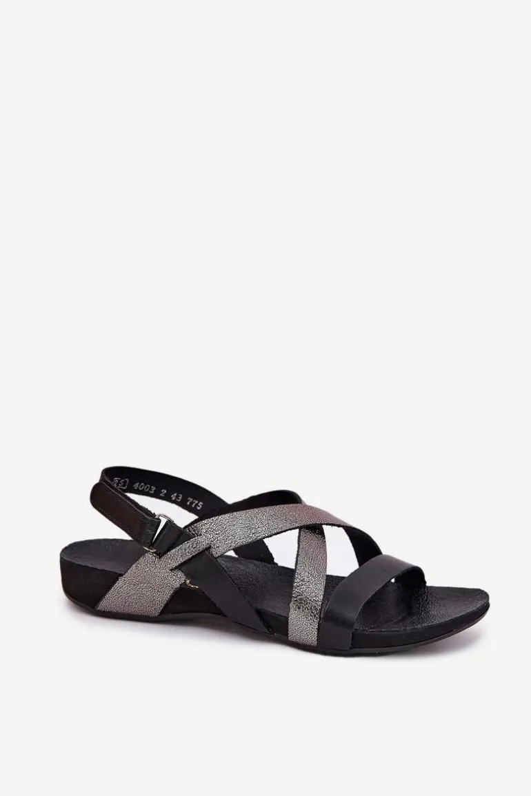 Płaskie Skórzane Sandały Damskie Zazoo 40032 Czarne