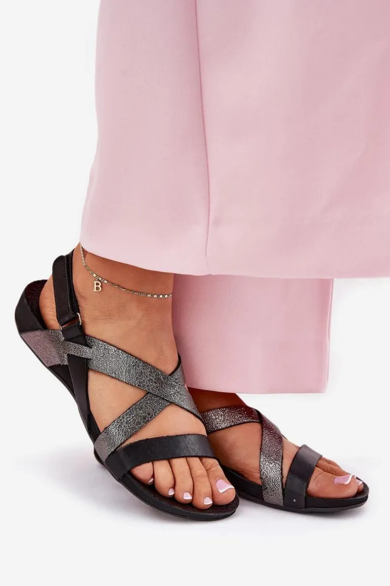 Płaskie Skórzane Sandały Damskie Zazoo 40032 Czarne