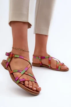 Płaskie Skórzane Sandały Damskie Maciejka 06635-39 Multikolor