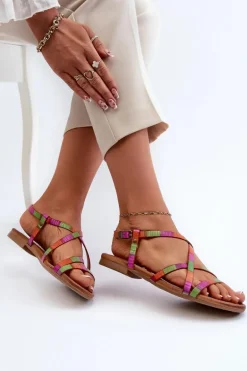 Płaskie Skórzane Sandały Damskie Maciejka 06635-39 Multikolor
