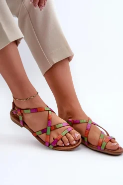 Płaskie Skórzane Sandały Damskie Maciejka 06635-39 Multikolor