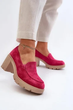 Półbuty Damskie Eko Zamszowe Na Obcasie i Platformie Fuksja Arablosa
