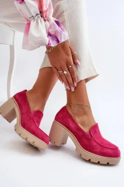 Półbuty Damskie Eko Zamszowe Na Obcasie i Platformie Fuksja Arablosa