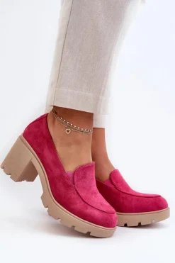 Półbuty Damskie Eko Zamszowe Na Obcasie i Platformie Fuksja Arablosa
