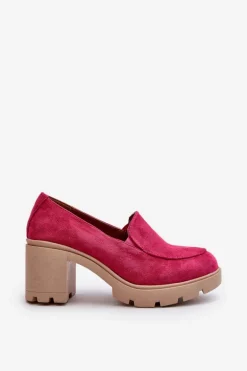 Półbuty Damskie Eko Zamszowe Na Obcasie i Platformie Fuksja Arablosa