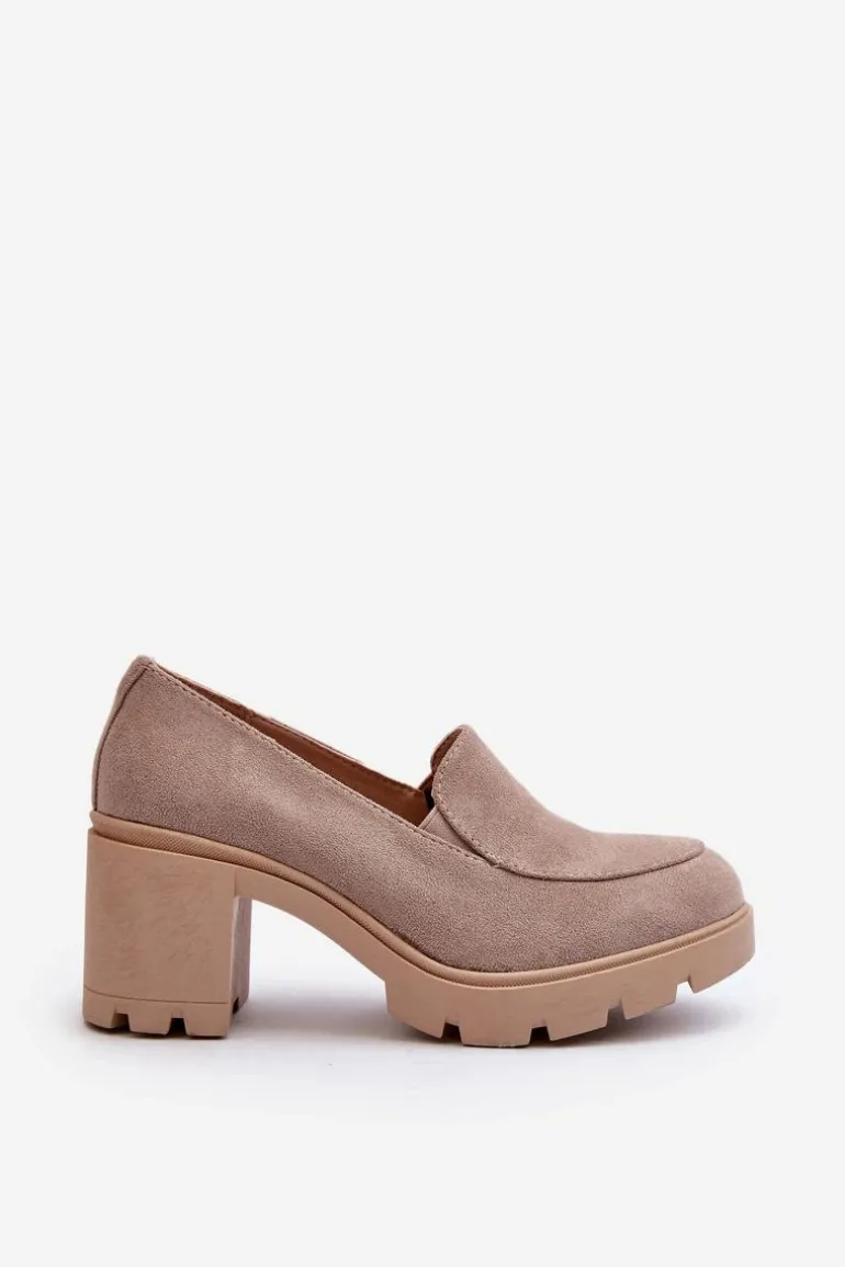 Półbuty Damskie Eko Zamszowe Na Obcasie i Platformie Beżowe Arablosa
