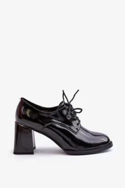 Półbuty Damskie Lakierowane Na Słupku Czarne Nelione