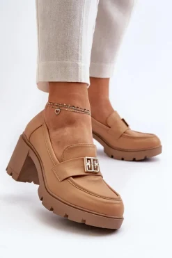 Półbuty Damskie Na Masywnym Obcasie Z Ozdobą Camel Ranunca