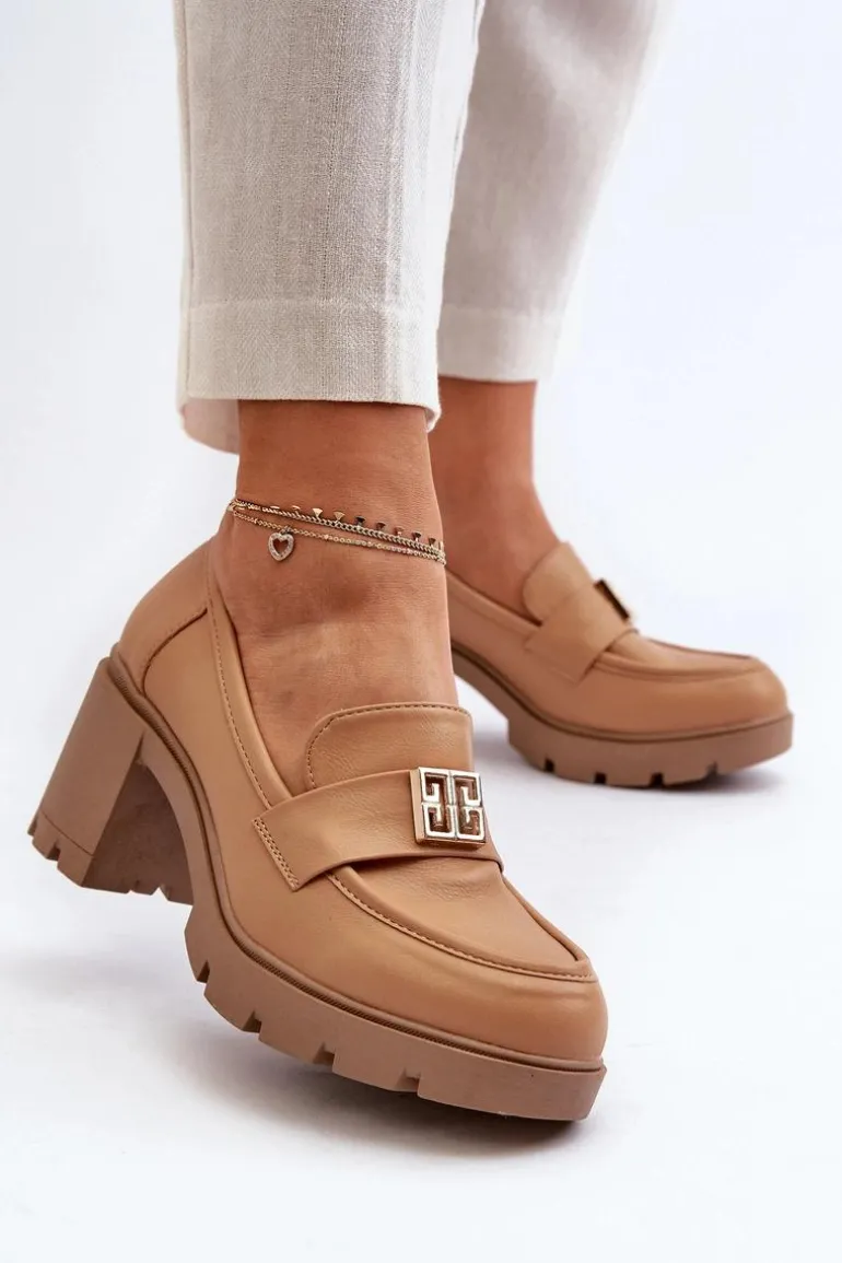 Półbuty Damskie Na Masywnym Obcasie Z Ozdobą Camel Ranunca