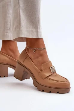 Półbuty Damskie Na Masywnym Obcasie Z Ozdobą Camel Ranunca