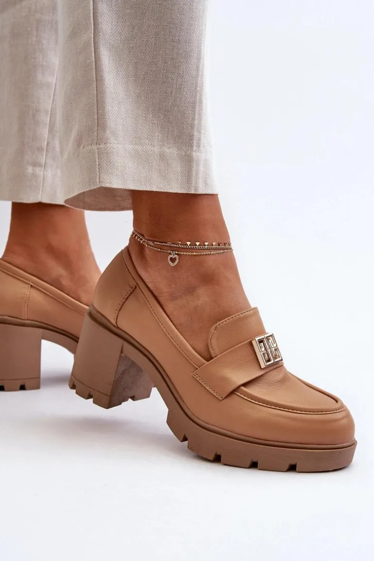 Półbuty Damskie Na Masywnym Obcasie Z Ozdobą Camel Ranunca