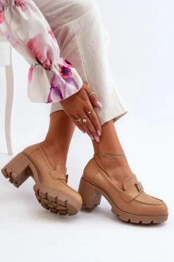 Półbuty Damskie Na Masywnym Obcasie Z Ozdobą Camel Ranunca