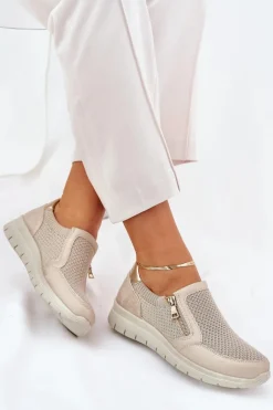 Półbuty Damskie Na Platformie Z Zamkiem Złote Leanae