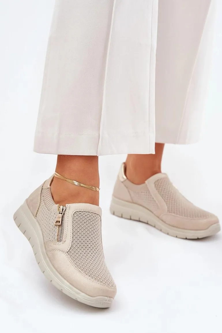 Półbuty Damskie Na Platformie Z Zamkiem Złote Leanae