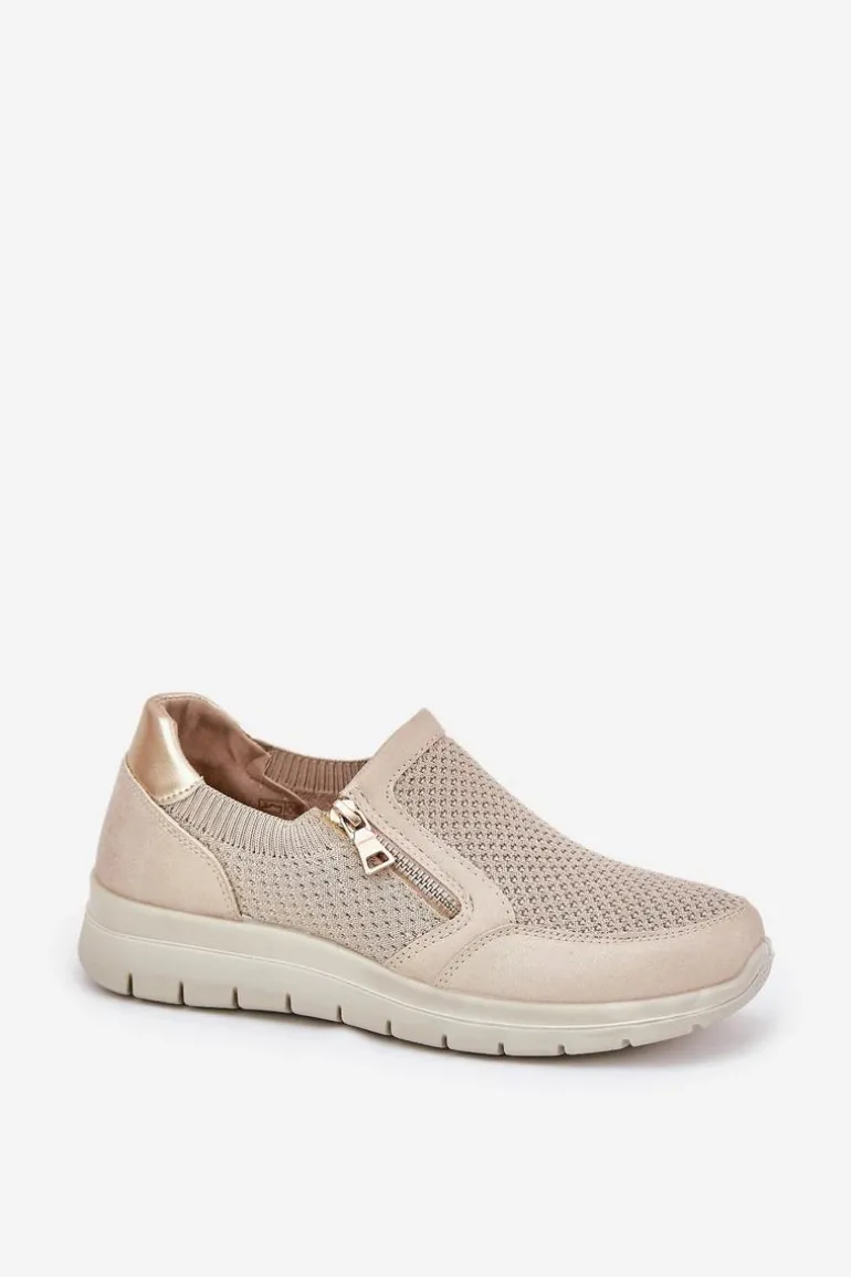 Półbuty Damskie Na Platformie Z Zamkiem Złote Leanae