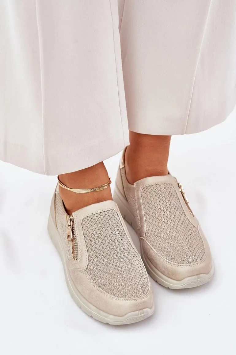 Półbuty Damskie Na Platformie Z Zamkiem Złote Leanae