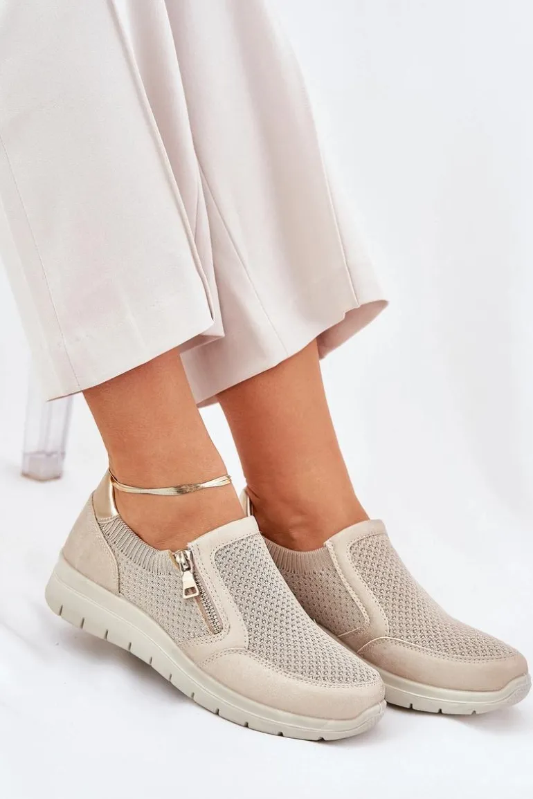 Półbuty Damskie Na Platformie Z Zamkiem Złote Leanae