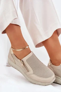 Półbuty Damskie Na Platformie Z Zamkiem Złote Leanae