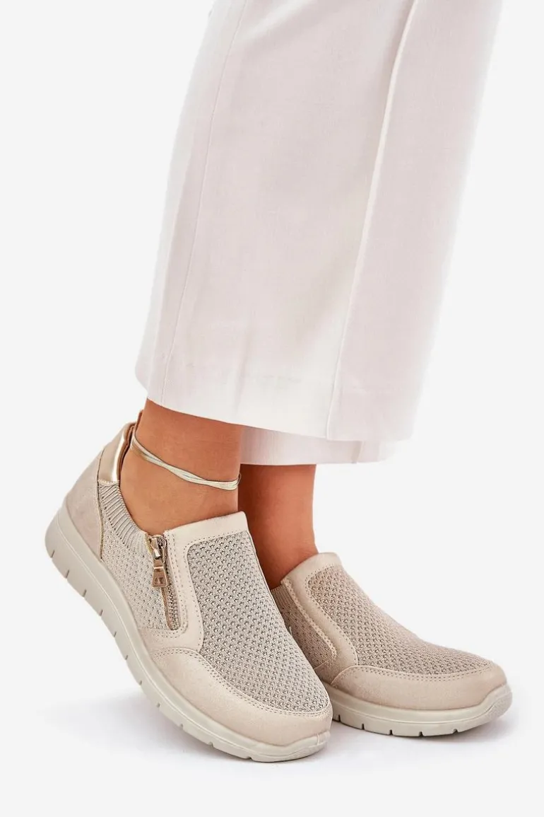 Półbuty Damskie Na Platformie Z Zamkiem Złote Leanae
