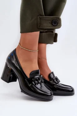 Półbuty Damskie Na Słupku Lakierowane Czarne D&A MR38-973