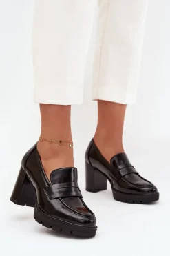 Półbuty Damskie Na Słupku Z Eko Skóry Czarne Ilyssia