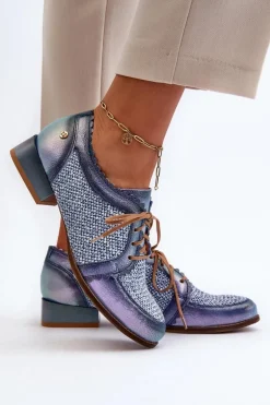 Półbuty Damskie Sznurowane Skóra Naturalna Maciejka 06452-06 Niebieskie