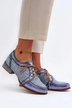 Półbuty Damskie Sznurowane Skóra Naturalna Maciejka 06452-06 Niebieskie