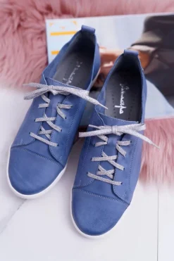 Półbuty Damskie Tenisówki Maciejka Skórzane Jasno Niebieskie 4049A