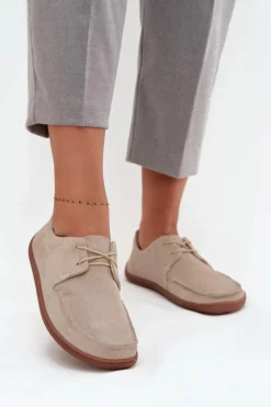 Półbuty Damskie Typu Barefoot Z Naturalnego Zamszu Zazoo 327 Jasnobeżowe