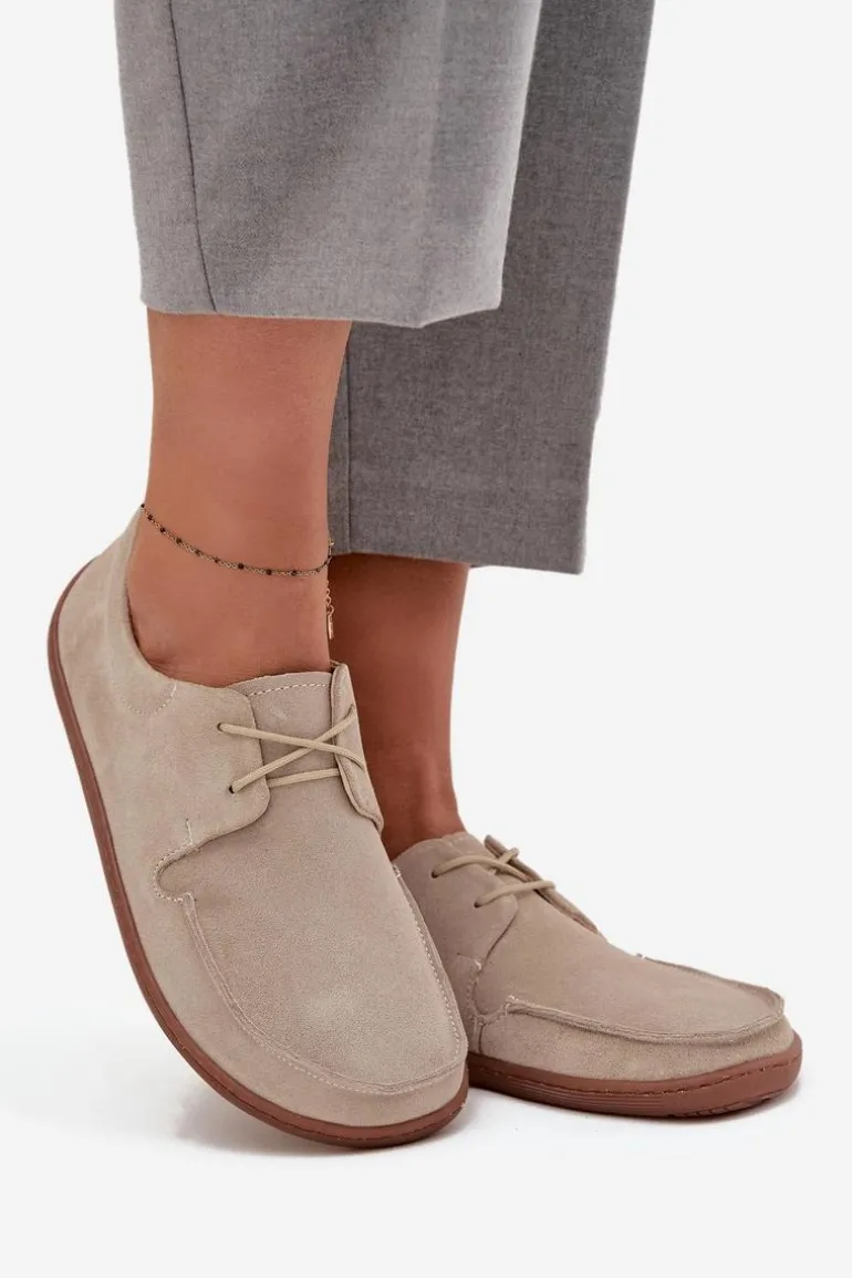 Półbuty Damskie Typu Barefoot Z Naturalnego Zamszu Zazoo 327 Jasnobeżowe