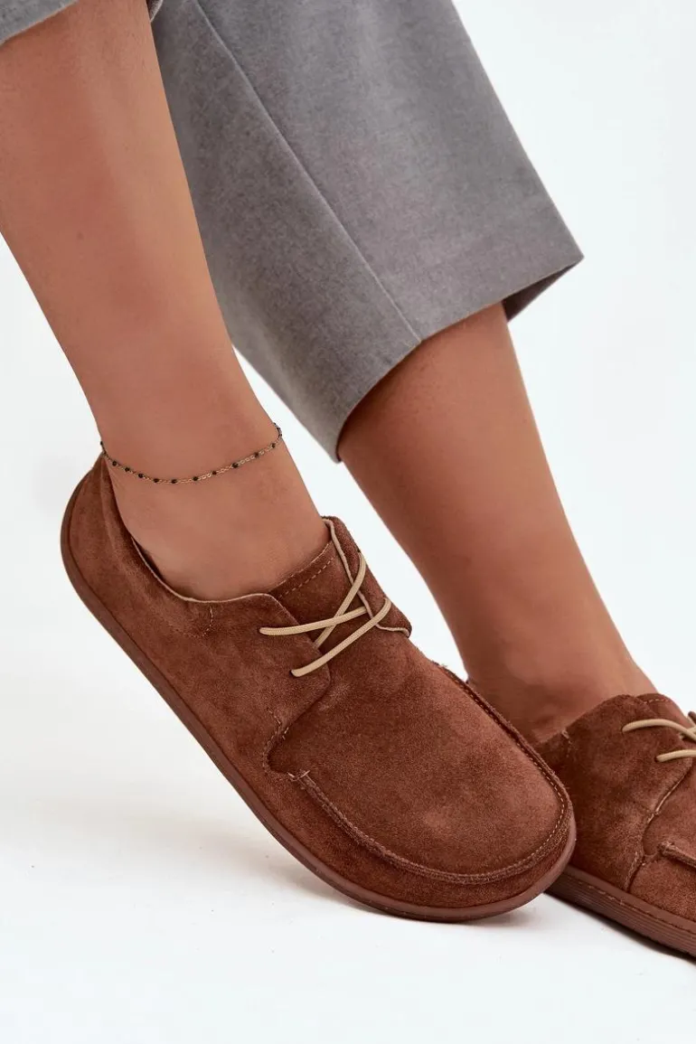 Półbuty Damskie Typu Barefoot Z Naturalnego Zamszu Zazoo 327 Brązowe