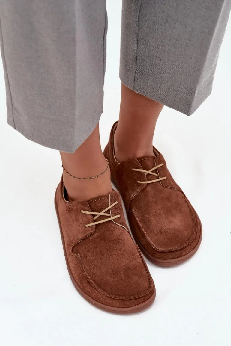 Półbuty Damskie Typu Barefoot Z Naturalnego Zamszu Zazoo 327 Brązowe