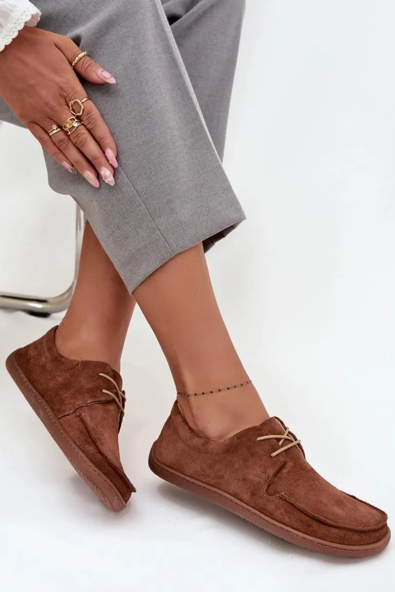 Półbuty Damskie Typu Barefoot Z Naturalnego Zamszu Zazoo 327 Brązowe