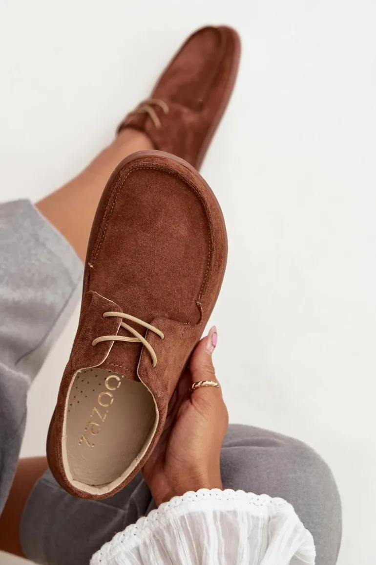 Półbuty Damskie Typu Barefoot Z Naturalnego Zamszu Zazoo 327 Brązowe