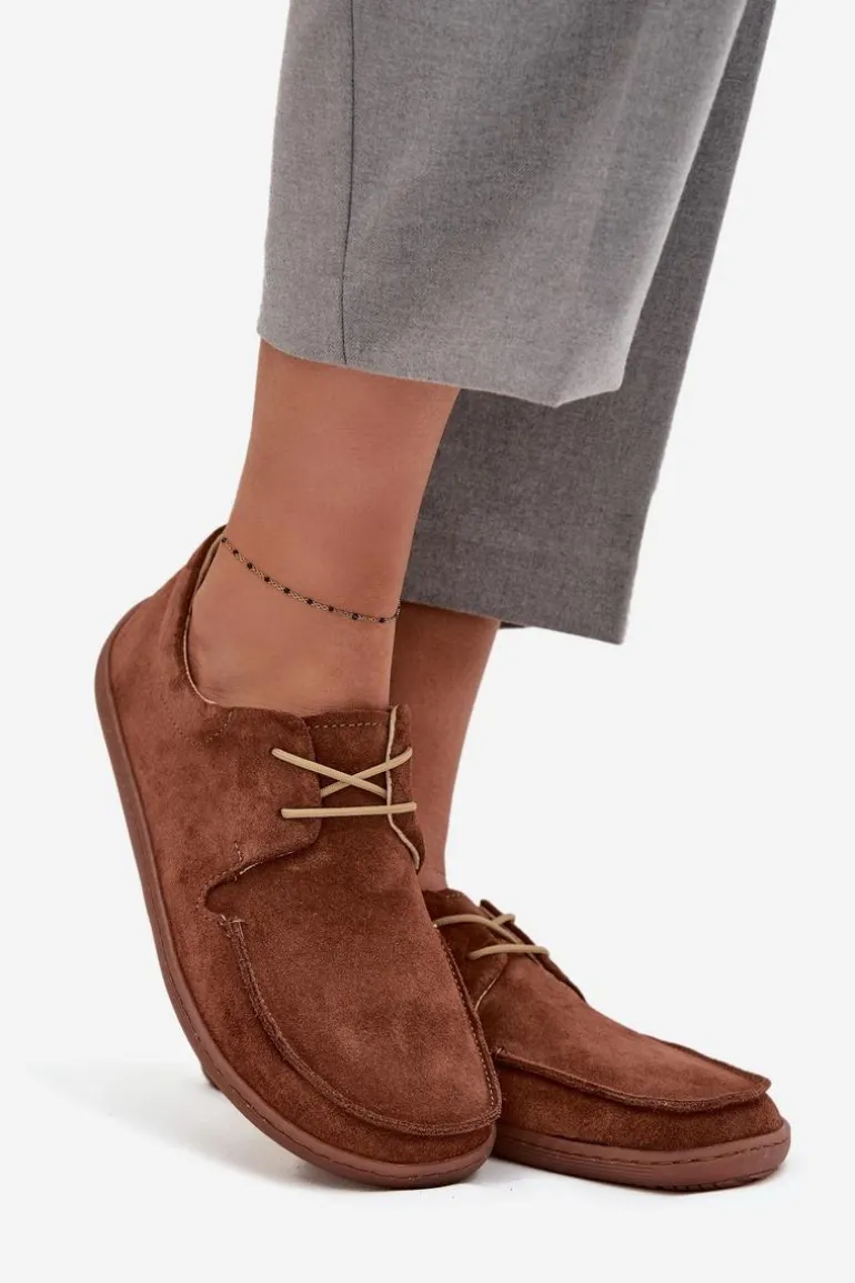 Półbuty Damskie Typu Barefoot Z Naturalnego Zamszu Zazoo 327 Brązowe