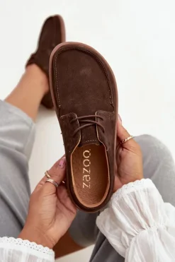 Półbuty Damskie Typu Barefoot Z Naturalnego Zamszu Zazoo 327 Czekoladowe