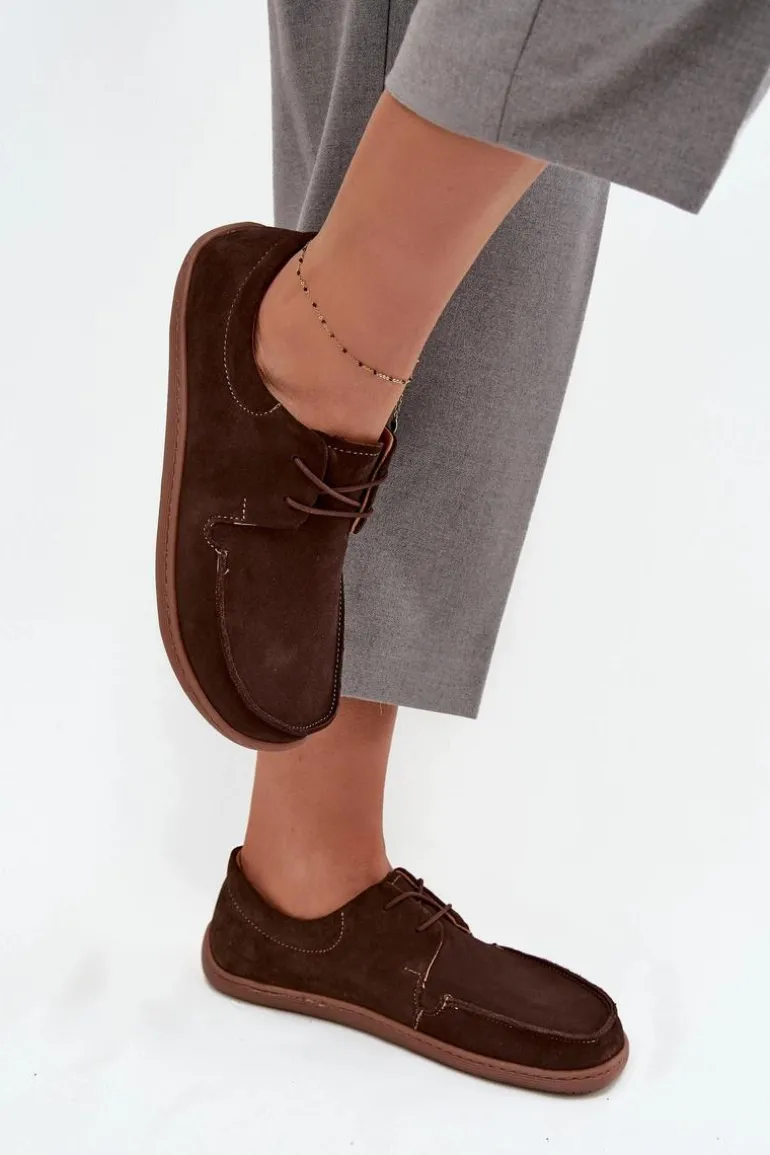Półbuty Damskie Typu Barefoot Z Naturalnego Zamszu Zazoo 327 Czekoladowe