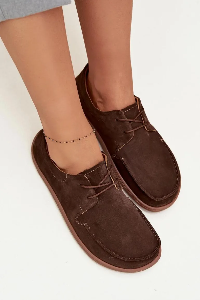 Półbuty Damskie Typu Barefoot Z Naturalnego Zamszu Zazoo 327 Czekoladowe