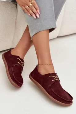 Półbuty Damskie Typu Barefoot Z Naturalnego Zamszu Zazoo 327 Bordowe